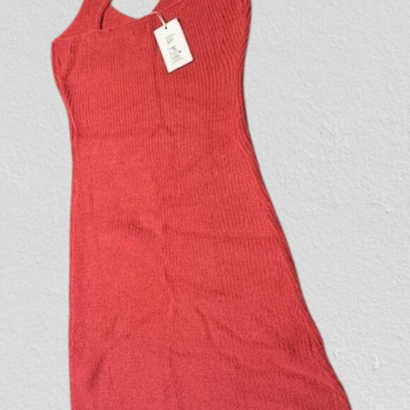 Red Midi Shoulder Tie Sweater Dress - Picture 7 of 15